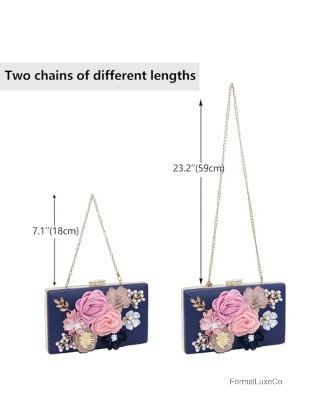 Floral Faux Leather Evening Clutch with Chain Strap